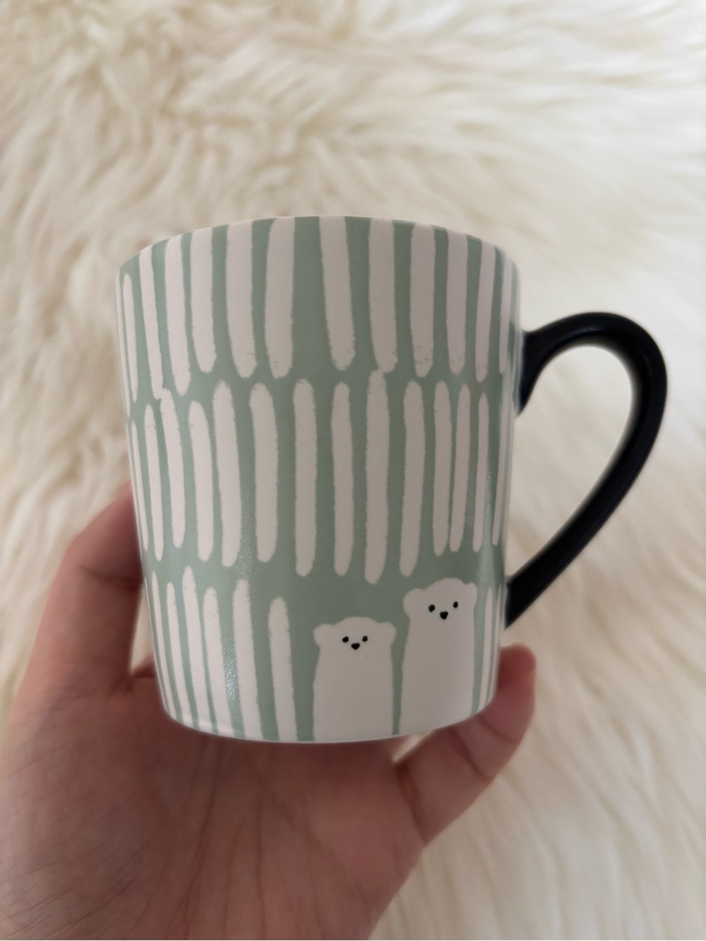 Starbucks 2016 Polar Bear Coffee Mug Green White Black 6oz Small Espresso GUC